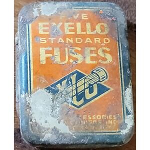 Vintage Exello Standard Fuses Tin with 3 Glass Fuses Made in USA Automotive XL